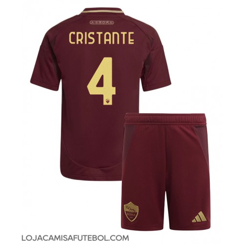 Camisa de Futebol AS Roma Bryan Cristante #4 Equipamento Principal Infantil 2024-25 Manga Curta (+ Calças curtas)